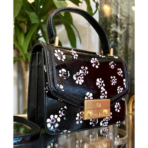 ♦️♦️ TORY BURCH AUTHENTIC BLACK PATENT LEATHER JULIETTE HANDBAG ♦️♦️ - Picture 9 of 15